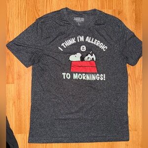 Peanuts Men's Charcoal 'I Think I'm Allergic to Mornings' Graphic Tee Sz L